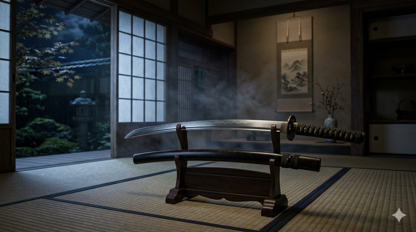 抜丸をイメージした日本刀のイラスト（平安時代の伝説的な刀）